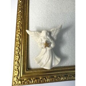 Lenox Ivory China Angel Pin Brooch Gold Star Porcelain Christmas Jewelry